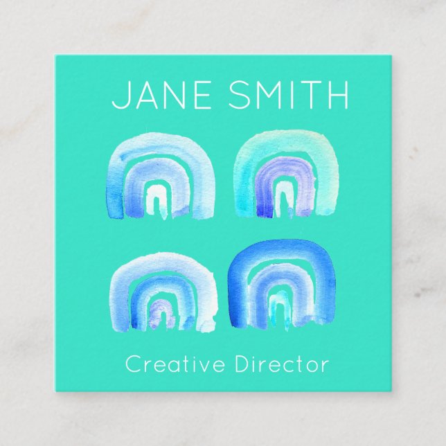 Aqua-regnbågsininspiration för det moderna kreativ fyrkantigt visitkort (Framsida)