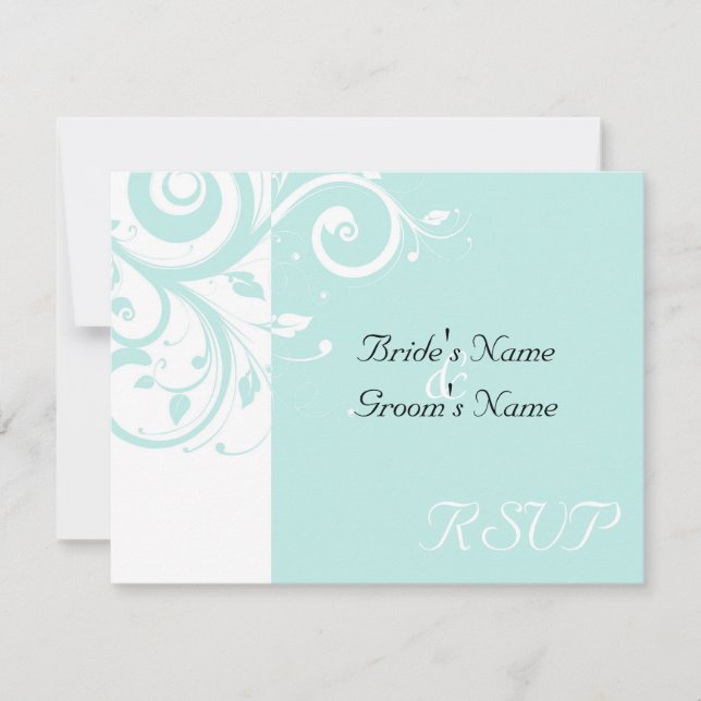 Aqua Reverse Swirl Bröllop Matchande RSVP OSA Kort (Framsida)