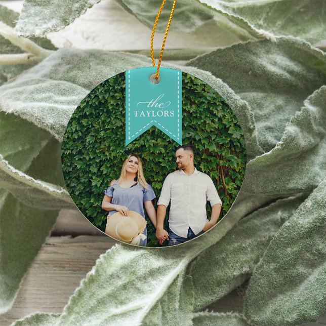 Aqua Ribbon | Helgdag Photo Julgransprydnad Keramik (Skapare uppladdad)