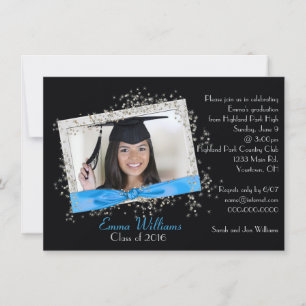 Aqua Ribbon med inbjudan Glitter Studenten