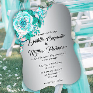 Aqua Ro och Silver Elegance Curved Bröllop Inbjudningar