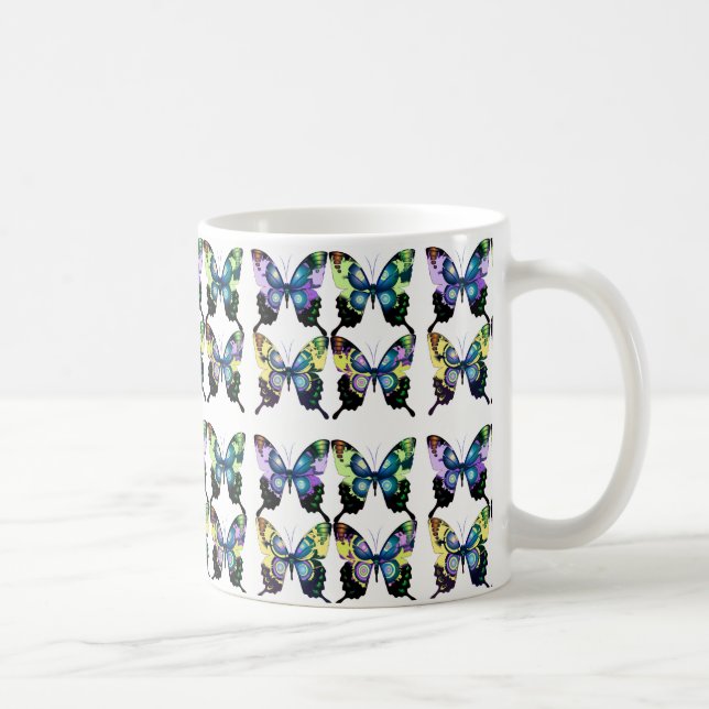 Aqua, Rosa, Art Deco - Elegant Butterflies Kaffemugg (Höger)