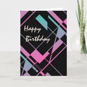 Aqua Rosa Black Diagonal Abstract Design Birday Kort