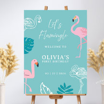 Aqua & Rosa Flamingo Första Födelsedags Välkomstsk