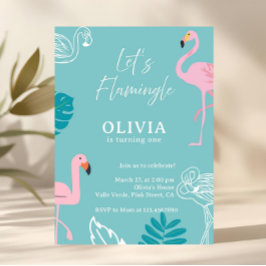 Aqua & Rosa Flamingo Tropisk Födelsedag Inbjudningar