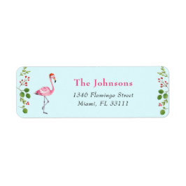 Aqua & Rosa Flamingo Tropisk jul Adress Returadress Etikett