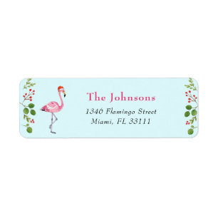 Aqua & Rosa Flamingo Tropisk jul Adress Returadress Etikett