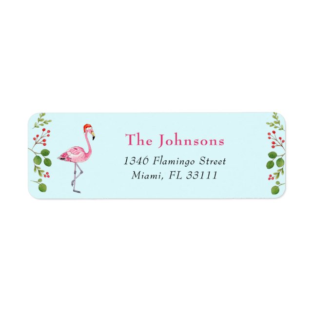 Aqua & Rosa Flamingo Tropisk jul Adress Returadress Etikett (Framsidan)
