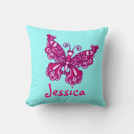 Aqua rosa-flickor med namnet butterfly cushion-kud kudde