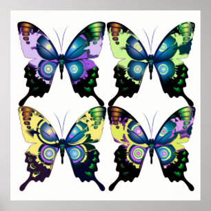 Aqua Rosa Gult - Elegant Butterflies Poster