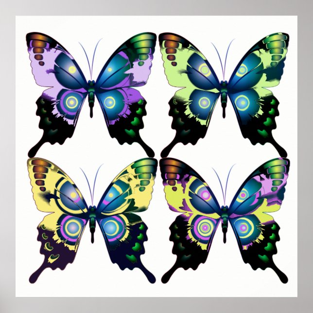 Aqua Rosa Gult - Elegant Butterflies Poster (Framsidan)