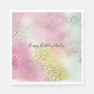 Aqua Rosa Gult Guld Leopard Skriv ut vattenfärg Pappersservett