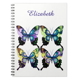Aqua, Rosa och Gult - Elegant Butterflies Anteckningsbok Med Spiral