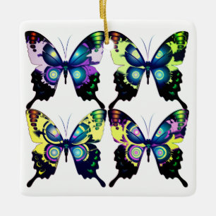 Aqua, Rosa och Gult - Elegant Butterflies Julgransprydnad Keramik