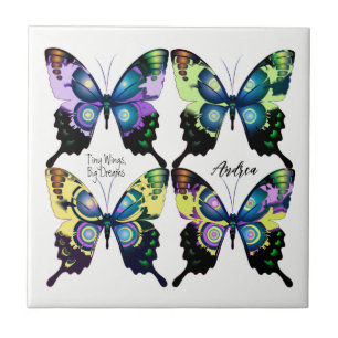 Aqua, Rosa och Gult - Elegant Butterflies Kakelplatta
