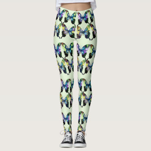 Aqua, Rosa och Gult - Elegant Butterflies Leggings