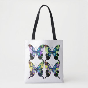 Aqua, Rosa och Gult - Elegant Butterflies Tygkasse
