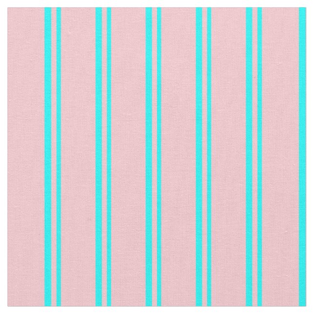 Aqua & Rosa Rand/Linjer Mönster Tyg (Närbild)