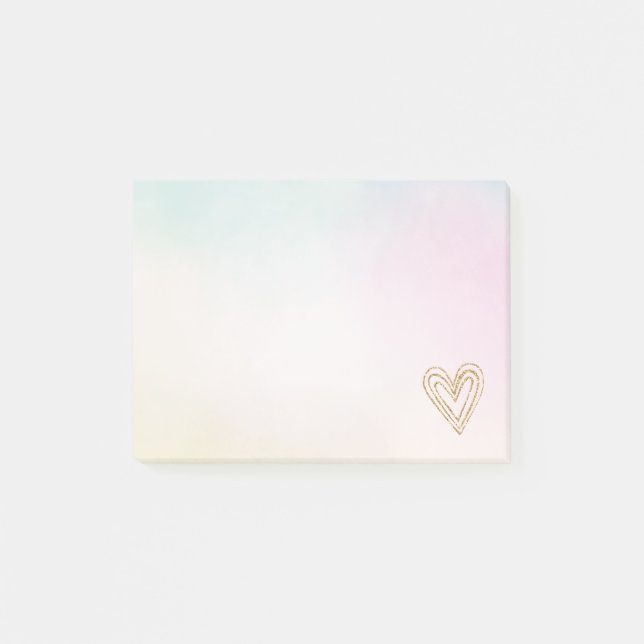 Aqua Rosa Tie Dye Guld Glitter Hearts Post-it Block (Framsida)