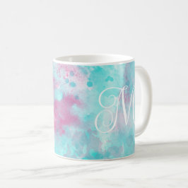 Aqua Rosa Watercolor Tvätta & Monogram Mugg