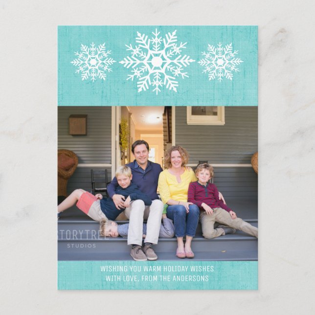 Aqua Rustic Snowflake Helgdag Photo Helg Vykort (Framsida)