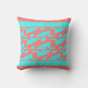 Aqua Salmon Borderade MCM-utseende Mosaic-liknande Kudde