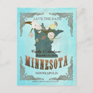 Aqua Save The Date - MN Karta Med Vackra Fåglar Meddelande Vykort