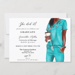 Aqua Scrubs Nurse Photo Hon gjorde det Studenten Inbjudningar