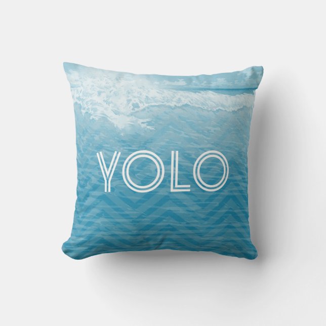 Aqua Sea Blue Beach YOLO Du lever bara gång Kudde (Framsida)