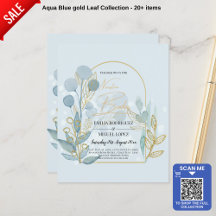 Aqua Sea Glass Guld Spanska Boda Bröllopbjudan