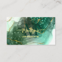 Aqua Sea Grönt Guld Glitter Marble Agate Monogram Visitkort