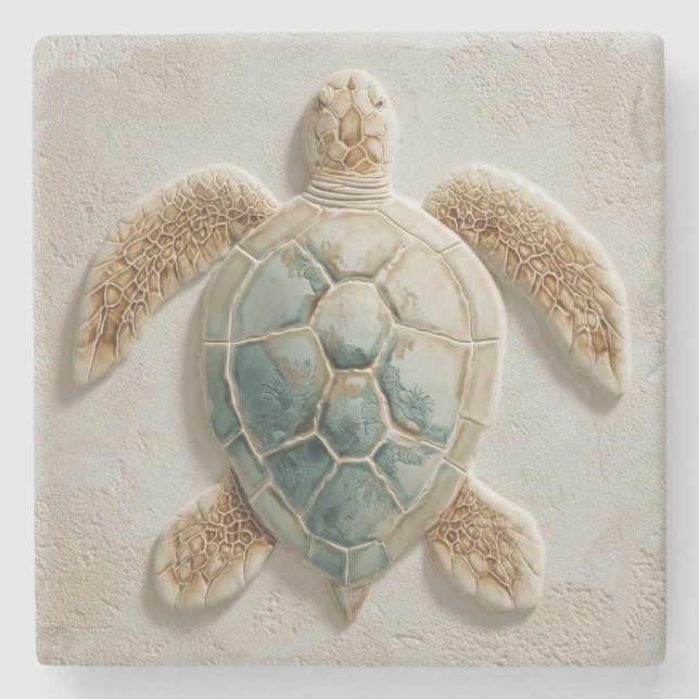 Aqua Sea Turtle Coastal Artwork Stenunderlägg (Framsidan)