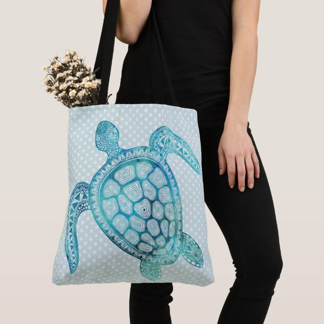 Aqua Sea Turtle på Polka dots Tygkasse (Närbild)