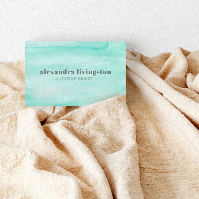 Aqua Seafoam Grönt Abstrakt Watercolor QR-kod Visitkort (Skapare uppladdad)