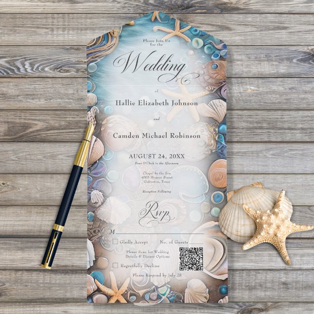 Aqua Seashell Rustic Beach QR-kod (Skapare uppladdad)