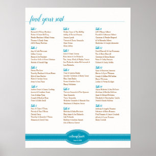 Aqua Seating Chart, Caroline Bröllop Collection Poster