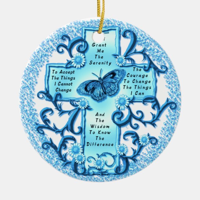 Aqua Serenity Cross keramiskt runt ornament (Framsidan)