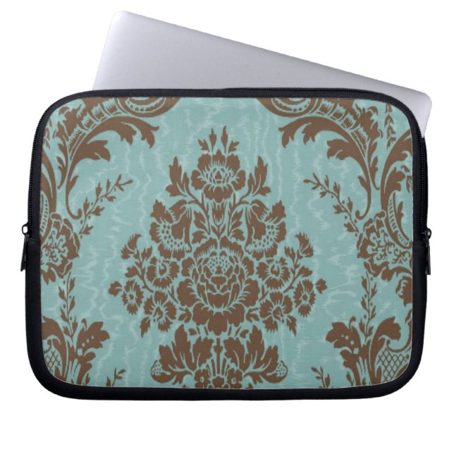 Aqua Sienna Damask Laptop Fodral (Framsidan)