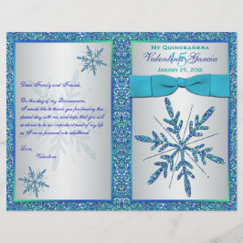 Aqua Silver Blue Snöflingor Quinceañera-programmet