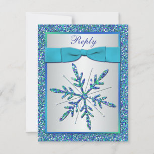 Aqua, Silver, Blue Snowflake OSA kort