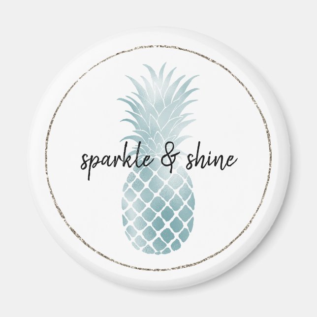Aqua Silver Glam Glitz Pineapple Magnet (Framsidan)