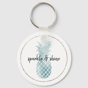 Aqua Silver Glam Glitz Pineapple Nyckelring