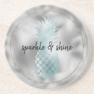 Aqua Silver Glam Glitz Pineapple Underlägg