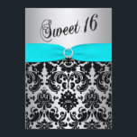 Aqua, Silver och Black Damask Sweet 16 inbjudninga Inbjudningar<br><div class="desc">Den här eleganten och den moderna inbjudan till vattenblått, silver och svart damm är anpassade här för en Sweet sixteen födelsedagsfest, men den kan även användas för många andra firande, till exempel för en Quinceanera, Bat mitzvah eller andra händelser som kräver en klassinbjudan. Om du behöver matchande objekt, eller om...</div>