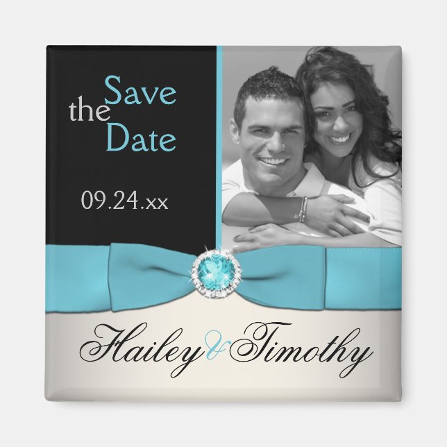 Aqua, Silver och Black Save the Date Photo Magnet (Framsidan)