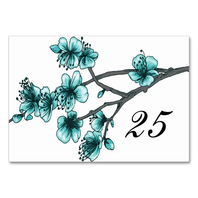 Aqua Simple Cherry Blommar Bord Card Bordsnummer (Framsidan)