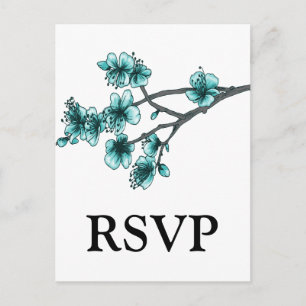 Aqua Simple Cherry Blommar OSA Postcard Inbjudan Vykort