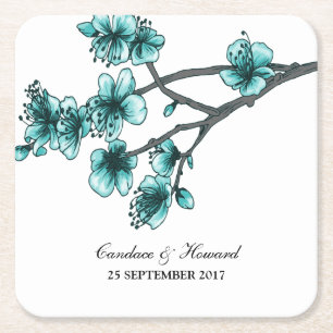 Aqua Simple Cherry Blommars Papper Underlägg Kvadrat