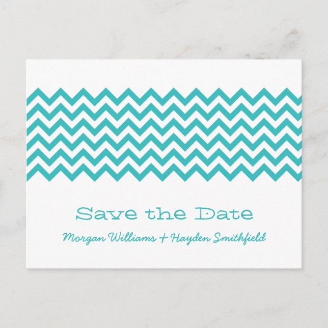 Aqua Simple Chevron Spara vykortet för datum Meddelande Vykort (Framsida)