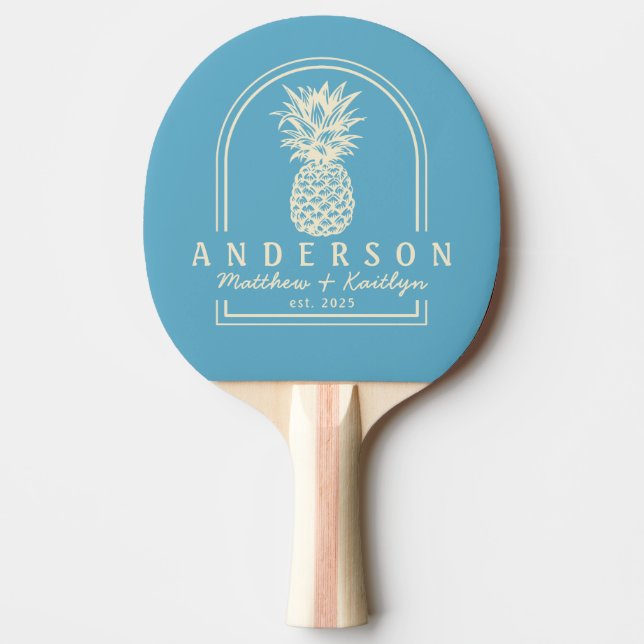 Aqua Sky Ananas Bröllopsbåge & Namn Pingisracket (Framsidan)